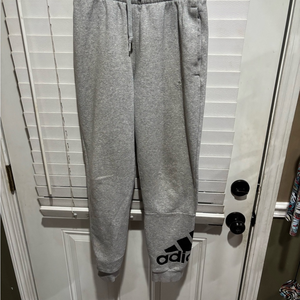 Adidas Gray Sweatpants Tapered Joggers with Drawstring Waistband